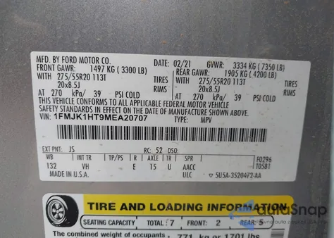 2021 Ford Expedition Xlt Max z USA, uszkodzony, nr VIN 1FMJK1HT9MEA20707